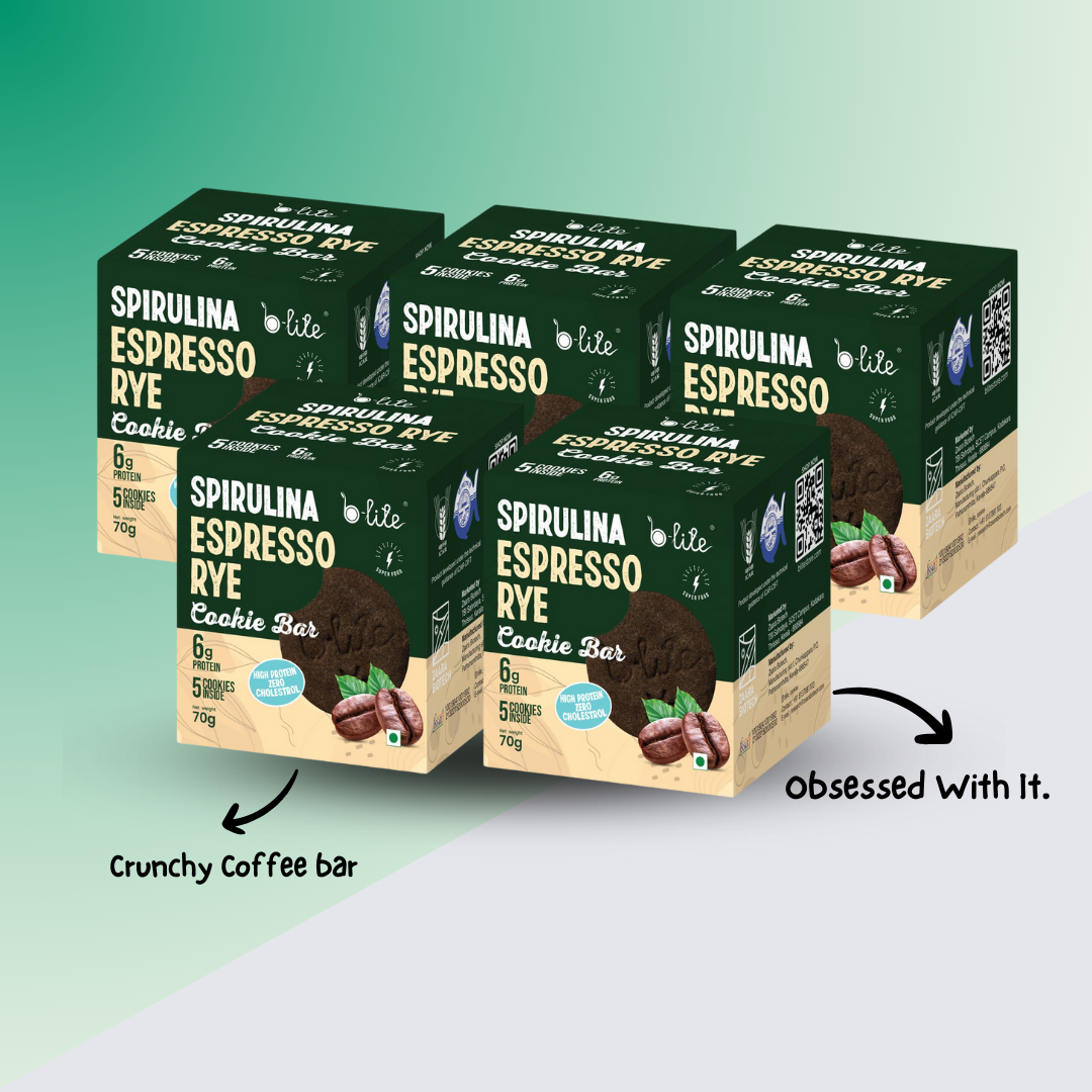 B-lite Spirulina  5 shot Espresso Rye Cookie Bar- BOX of 5