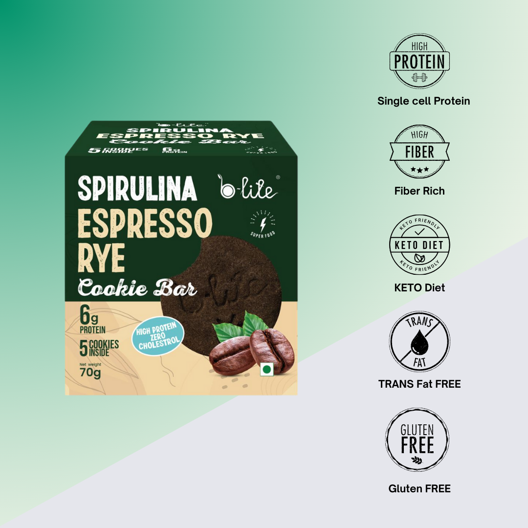 B-lite Spirulina  5 shot Espresso Rye Cookie Bar- BOX of 5